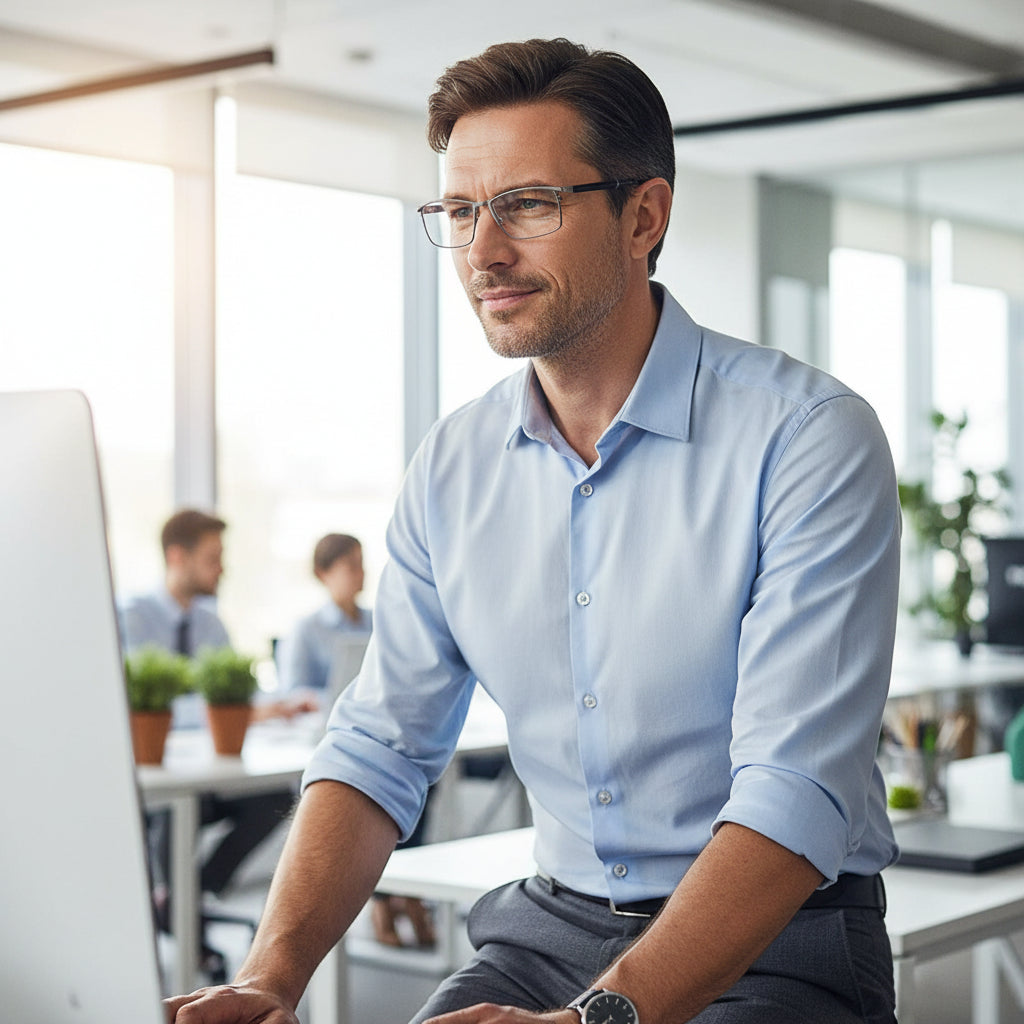 Stainless Steel Men Anti Blue Light Reading Glasses